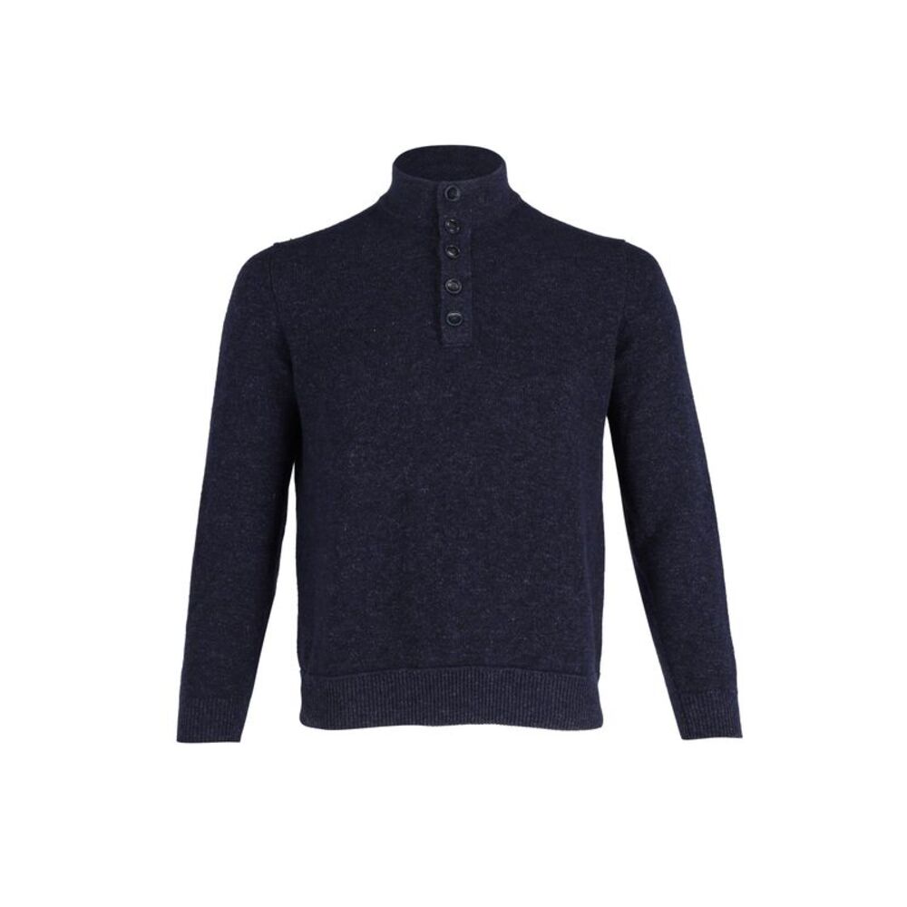 Loro Piana Mock Neck Buttoned Sweater in Navy Cashmere